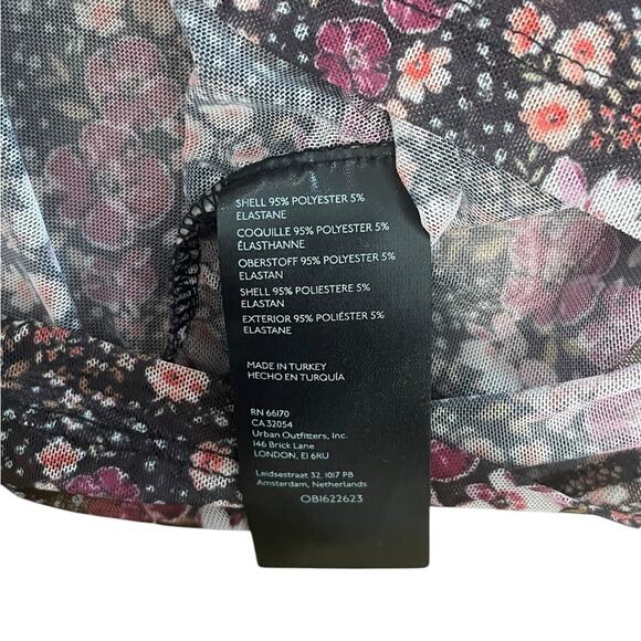 Anthropologie Sheer Mesh Purple Floral Dainty Ditzy Print Ruched Blouse- Xs - Picture 10 of 11
